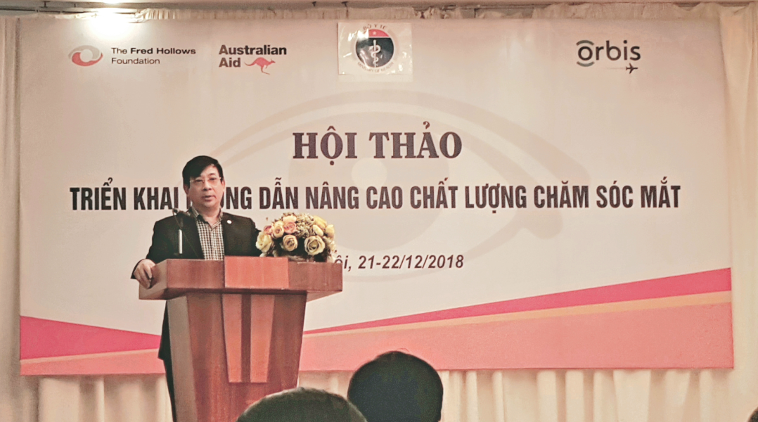 . TS. Lương Ngọc Khuê – Cục trưởng cục quản lý khám chữa bệnh, Phó trưởng Ban thường trực chỉ đạo Quốc gia phòng chống mù lòa phát biểu khai mạc Hội thảo.